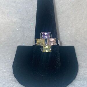 Silver tone Multi-Gem Pastel Ring - Pink, Yellow, Lilac
